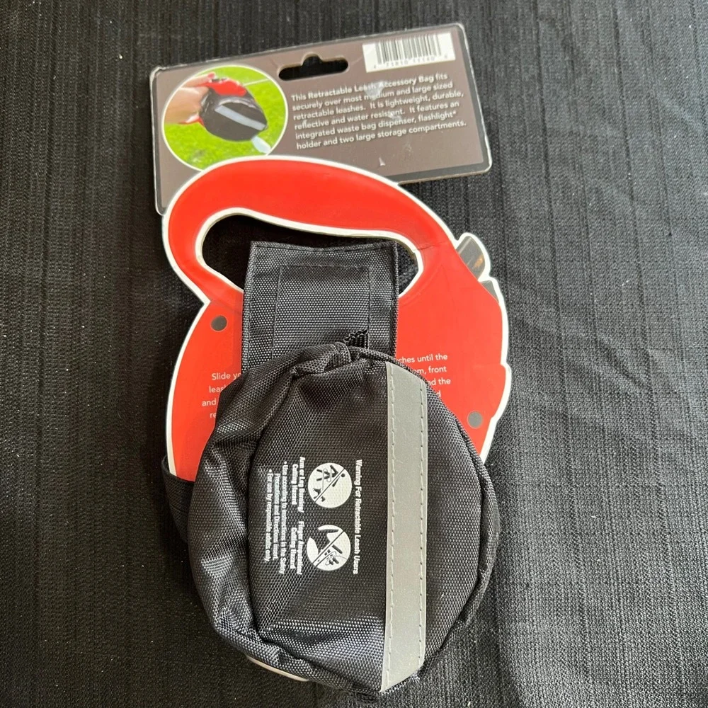 M&L Black Retractable Leash Accessory Bag for Medium & Large Leashes Reflective